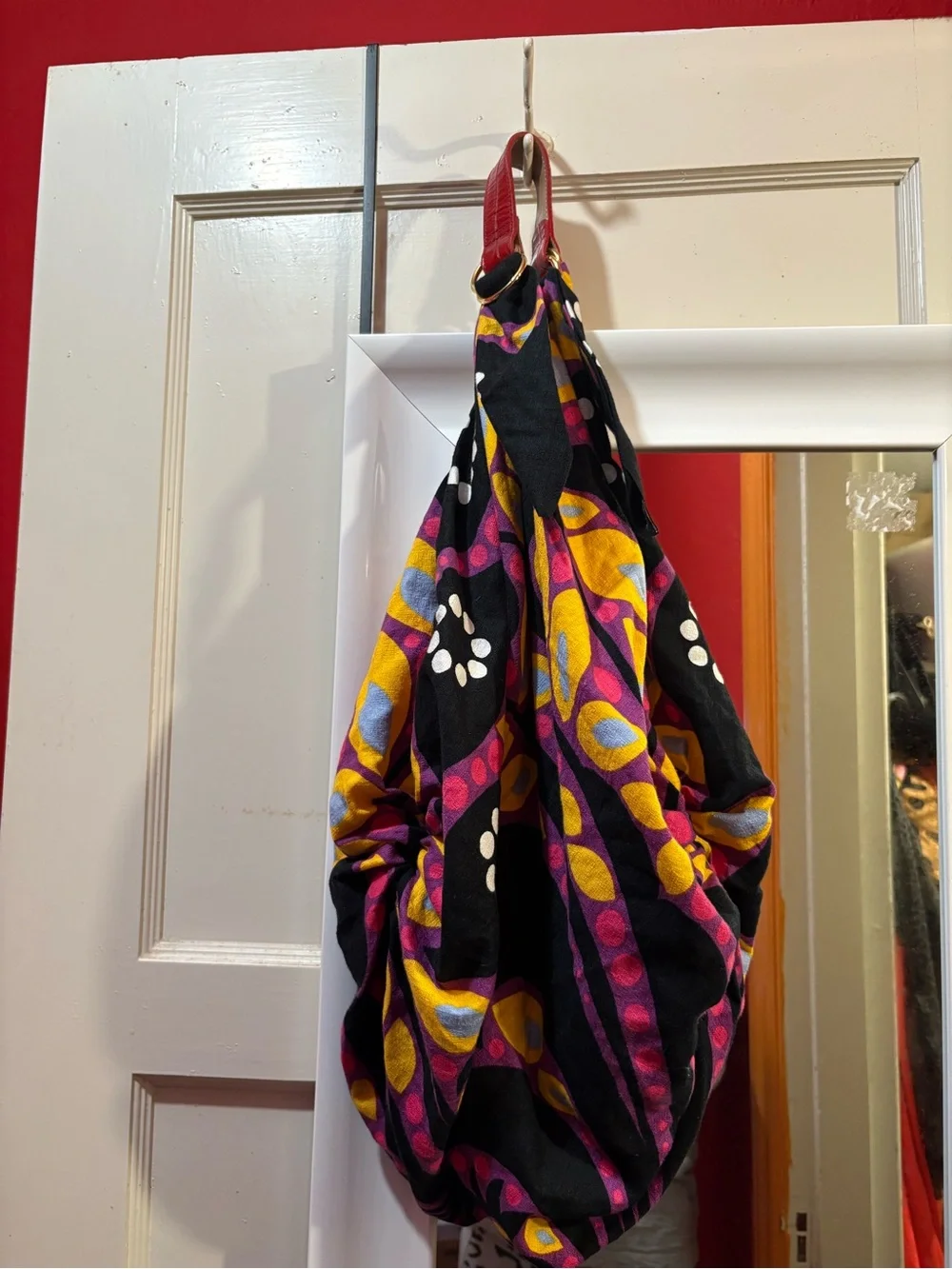 Kekefuda Kyoto vibrant Japanese Furoshiki multicolor  hobobag leather handle